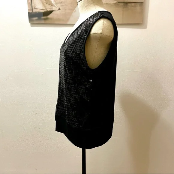 Worthington Black Sequin Tank Top Petite Medium Sparkly V-Neck Evening Top 💃🏼 🪩 - Picture 4 of 7